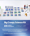 Creepy Science Lab Kit For Kids With 65 Gross Out Experiments displayed with components like slime, molds, and lab tools