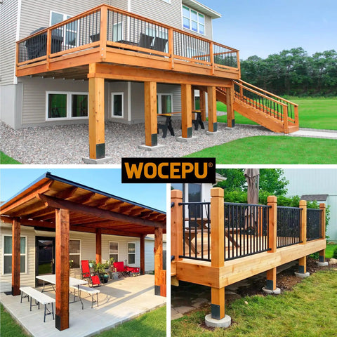 4 Pack Heavy Duty Stainless Steel U Shape Fence Post Holder 6x6 Inches Actual 5.5x5.5 Inches For Terrace Posts Wood Gazebos Fences Deck Railings Dark Grey