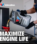 Valvoline Advanced Full Synthetic 0W-20 motor oil, 5 qt bottle being poured into a car engine.