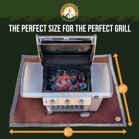 Under Grill Fire Pit Mat For Outdoor Deck And Grass Protection, Portable Ember Mat beneath grill, showcasing 67x60 inch size