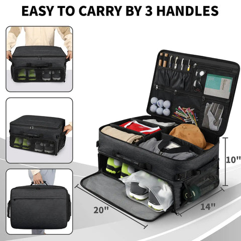 Ultra Large Golf Trunk Organizer For Cars 2 Layer Water Resistant With Ventilated Shoe Compartment Holds 2 Pairs Shoes And Gear