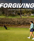 Teen girl playing golf with Teen Golf Club Set For Ages 13 To 16 With Driver, Hybrid, 7 PW Irons, Putter, Stand Bag And 3 Headcovers.