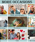 Image showcasing various occasions like parties, photography, newborn shoots, weddings, and birthday celebrations.