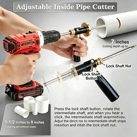 Inside Pipe Cutter For PVC Pipe With One Press Adjustable Depth From 0.4 To 7 Inches, Flush Cut Tool, 7-inch depth