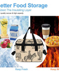Insulated Lunch Box For Work And On The Go With Leakproof Construction, Western cowboy desert print, fruits, milk, and pizza images.