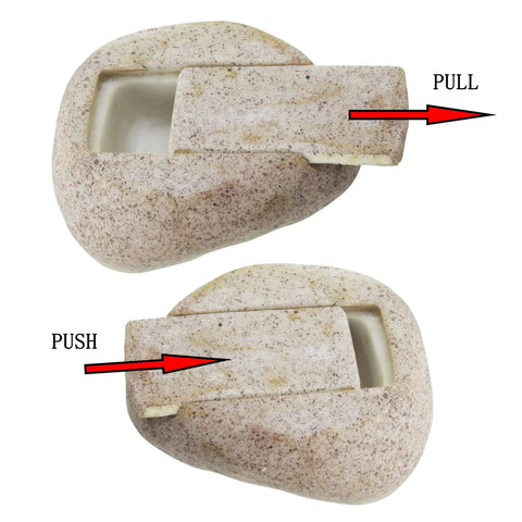 Realistic Outdoor Fake Rock Key Hider Safe Box With Secret Compartment For Yard And Garden Large Size Hide A Spare Key Or Valuables Outdoor Key Storage Box showing open and closed positions