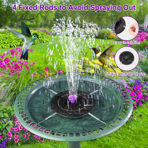 3.5W Solar Bird Bath Fountain Pump With 8 In 1 Nozzles And 4 Fixed Pipes For Hummingbirds in garden