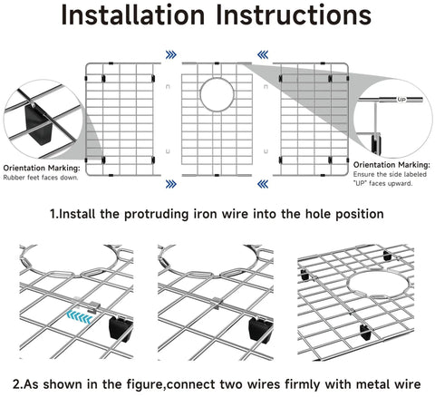 Installation instructions for Stainless Steel Sink Protector With Centered Drain Grid 25 Inches Long By 12.8 Inches Wide