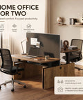 Built Slick Electric Double Standing Desk With Independent Dual Motors And Easy Usb Connections, Featuring No Fuss Height Adjustments Smart Memory Buttons Privacy Panels And Clean Cable Routing For Daily Grind in a modern home office.