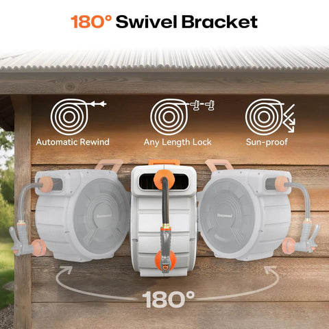 Tough As Nails Retractable Garden Hose Reel with 85 ft Hose, Wall Mount, 180 Degree Swivel Bracket, Lock at Any Length