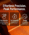Effortless precision highlights with features of Portable Chainsaw Sharpener Manual Sharpening Tool at 30-degree angle on orange background.