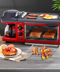 Replacement Air Fryer Basket For TOA95 And Other Models with 304 stainless steel wire rack in kitchen setting, grilling food.