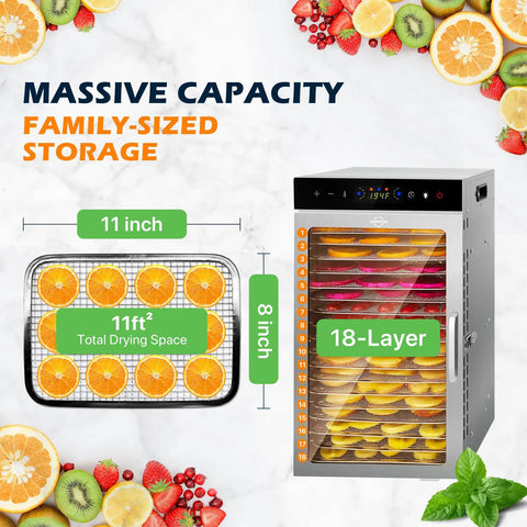 Image of Heavy Duty Commercial Dehydrator With Eighteen Trays And Jerky Hooks showcasing 18-layer capacity and drying fruits.