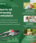 Promotional image for Ratcheting Pruning Shears For Garden Work With Assisted Action Beast Mode Cuts showcasing benefits for gardeners.