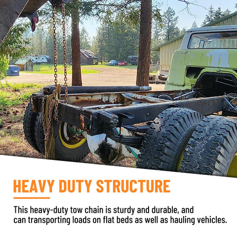 3/8 Inch Binder Chain With Clevis Grab Hooks 8 Ft Trailer Safety Chain in use on farm equipment frame
