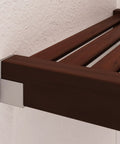 Close-up of Top Shelf Solid Wood Closet Organizer System With Mad Storage Capacity And Hella Sturdy Hanging Rods Wall Mounted Espresso Finish.