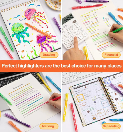 Six Pack Liquid Highlighters With Vibrant Assorted Colors And Clear View Design used for drawing, financials, marking, scheduling