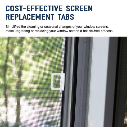 Total Win Window Screen Pull Tabs 30 Pack Universal Replacement Handles Frosted Clear No Stress Repair Grips on window screen.