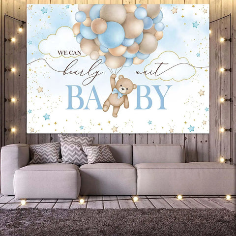Blue Bear Hot Air Balloon Backdrop 7x5ft Totally Cute Photo Backdrop For Baby Shower Great For Cake Tables And Party Decor