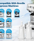 Premium Replacement Water Filters To Keep Your Daily Grind Running Tight 6 Pack displayed with Breville espresso machines.