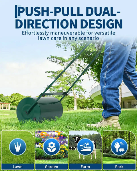 Heavy Duty 23 Inch Lawn Roller For Push Or Tow Behind Use Steel Sod Roller With U Shaped Handle 13 Gallon Water Or Sand Fill