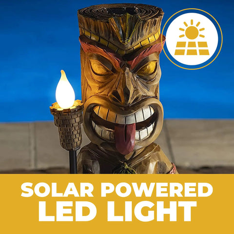 Flickering Tiki Torch Solar Light For Outdoor Decor with LED flame, Polyresin Garden Statue, 14.5 inches for porch or patio