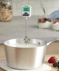 Programmable Digital Candy And Deep Fry Thermometer With Green Light Alert Display Long Stem And Adjustable Pan Clip in pot