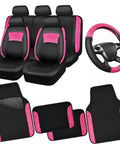 Pink Lace Leather Car Seat Covers Full Set For Women And Girls Dope Comfort And Style, Waterproof Floor Mats, Steering Wheel Cover