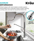 Oletto Commercial Style Pull Down Kitchen Faucet With QuickDock Top Mount, Spot Free Stainless Steel, 360 Swivel Sprayer