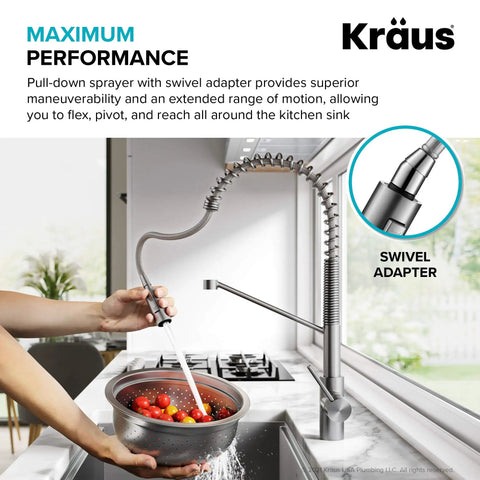 Oletto Commercial Style Pull Down Kitchen Faucet With QuickDock Top Mount, Spot Free Stainless Steel, 360 Swivel Sprayer