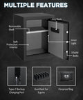 Open 1.33 Cu Ft Biometric Safe Box With Fireproof Waterproof Document Bag showing interior shelf, key rack, and protective features.