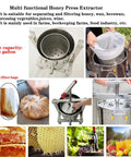 Heavy Duty Manual Honey Press Built With Thick 304 Stainless Steel For Serious Durability, 55 gallon capacity for honey and juice extraction.