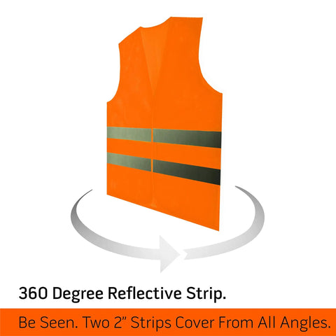 12 Pack High Visibility Safety Vests Yellow Fluorescent With 360 Degree Reflective Strips For Men Women Work Cycling Running Surveyors Volunteers Crossing Guards Road Construction Neon Hi Vis Gear, showing vest with 360-degree reflective coverage.