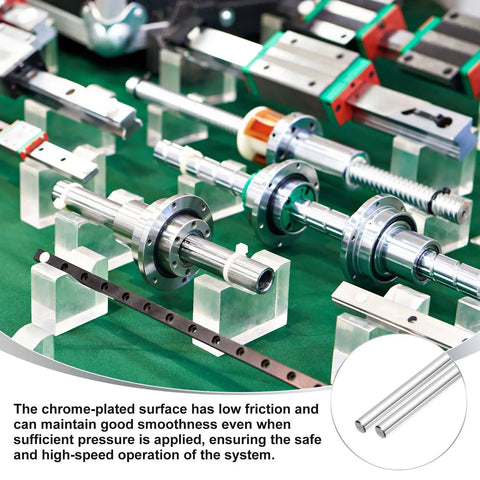 Linear Motion Rods 6mm x 350mm Set Of 2 Solid Case Hardened Chrome Plated Rails displayed with other machine components