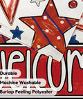 Close-up of Patriotic Fourth Of July Garden Flag 12x18 Inch Double Sided Outdoor Welcome Banner with stars and stripes.