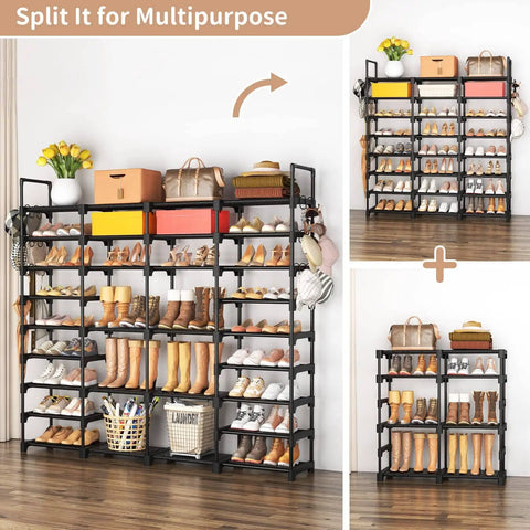 Beefy 9 Tier Shoe Rack Organizer For Entryway, Closet Or Garage, Tall Storage Shelf Holds Up To 68 Pairs, Heavy Duty Steel Frame in use.