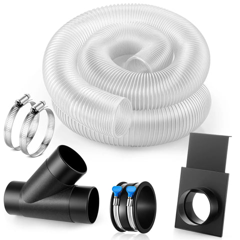 All In One 4 Inch Dust Collection Kit With 10 Ft Clear PVC Hose Includes 4 Inch Y Fitting 4 Inch Blast Gate Flex Cuff Two Steel Thumbscrew Clamps And Two Steel Hose Clamps For Woodshop Vacuum System