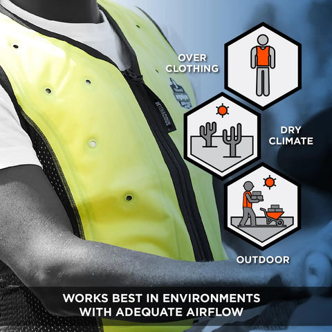Stay Cool Without Breaking A Sweat With This Premium Dry Evaporative Cooling Vest Zip Front Design Size 4X Large worn outdoors.