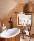Bathroom with wooden decor and Hand Woven Bamboo Pendant Light 16 By 17 Inch Rattan Hanging Lamp With Wicker Basket Shades