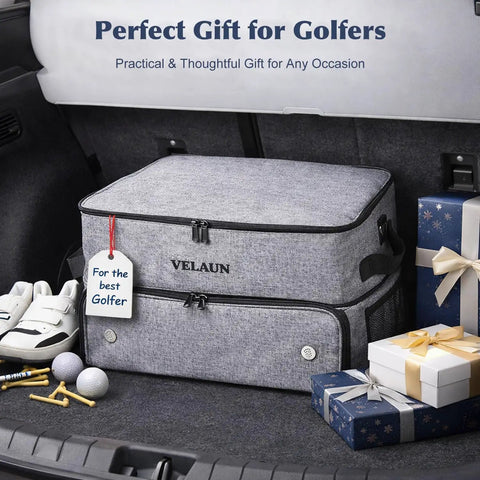 Must Have Golf Trunk Organizer for Cars With 2 Shoe Compartments Adjustable Dividers Water Resistant Gear Bag in car trunk
