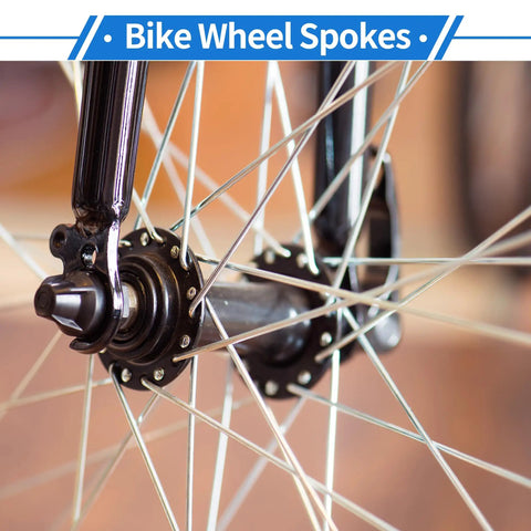 Close-up of bicycle wheel with 12G 205mm Bicycle Spokes Set For All Wheel Types Ride Ready Universal Carbon Steel.