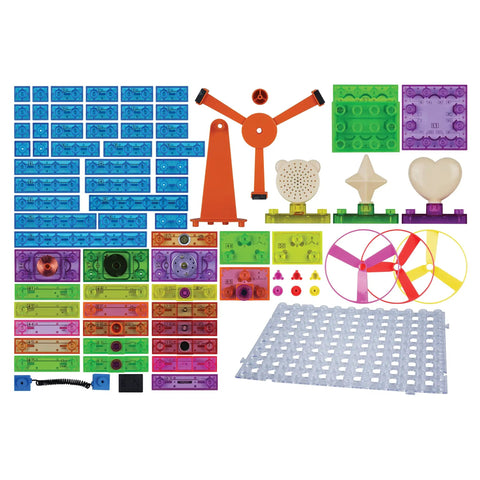 Circuit Builder Kit With 800 Project Blocks For Kids 8 And Up Coding Toys Set That Lights Up And Makes Sounds As You Build Hands On Learn Electronics And Explore Creative STEM Play, assorted parts laid out