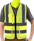 High Visibility Mesh Safety Vest With Pockets And Zipper, Reflective Hi Vis Vest For Running, Biking, Construction Sites, Size Large