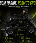 48V Electric All Terrain Go Kart With 20Ah Battery And 4000W Peak Brushless Motor Smooth Power Delivery Hitting 31 Mph Shaft Drive showcase with dimensions and rider info.