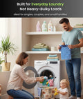 Killer Compact Washing Machine With 2.2 Cu Ft Auto Sense Water Level Detection 1400 Rpm Spin Fifteen Wash Cycles Led Panel And Sleek Titanium Frame For No Sweat Laundry Cleanup, in a modern laundry setting with a family.