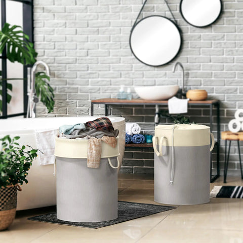Rectangular 75L Collapsible Laundry Hamper With Drawstring Closure And Handles, Freestanding Gray Cotton Basket, Extra Large Capacity For Laundry Day, Perfect Bedroom Or Closet Organizer