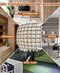 Oak Wood Golf Ball Display Case Wall Mount Rack That Holds Up To Fifty Two Balls With A Modern Grid Design in various rooms