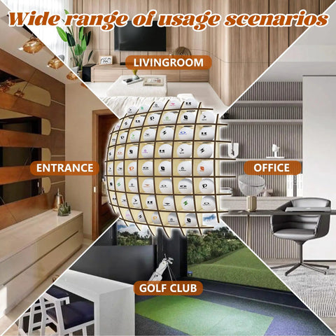 Oak Wood Golf Ball Display Case Wall Mount Rack That Holds Up To Fifty Two Balls With A Modern Grid Design in various rooms