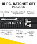 Ratchet Rocket Lite NTX Plus Bike Repair Multitool With 19 Functions showing tools, Allen and Torx bits, torque wrench in case