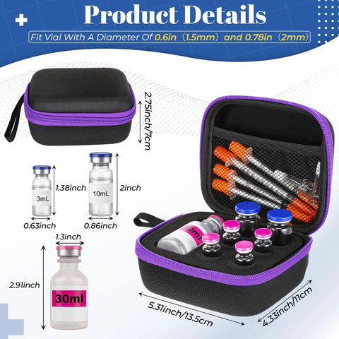 Purple 6 Slot Peptide Vial Storage Case For 3ml 10ml 30ml Bottles Insulin Organizer On The Go Travel Box open with vials